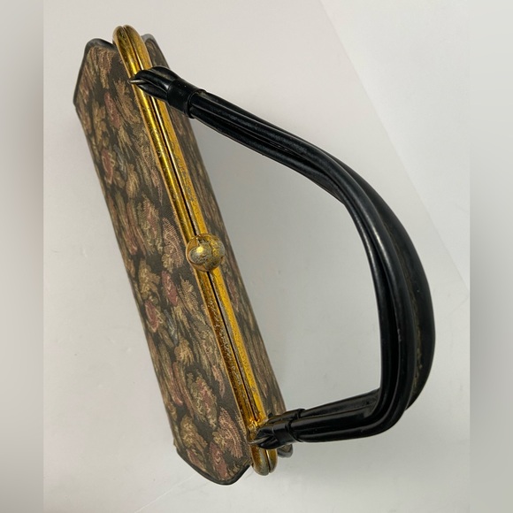 Vintage 50s Dover USA Kiss Lock Floral Tapestry Grannycore Structured Purse Bag - Picture 8 of 16